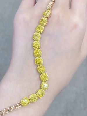 6.213ct पीला हीरा टेनिस कंगन कुशन आकार खेती हीरे
