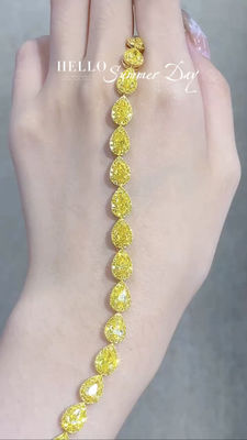 पीर कट येलो डायमंड टेनिस कंगन VS क्लैरिटी टी13.68ct 18k सफेद सोने की अंगूठी
