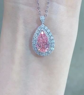सिंथेटिक लैब क्रिएटेड पेर डायमंड पेंडेंट नेकलेस 3.46ct VS1 गुलाबी रंग