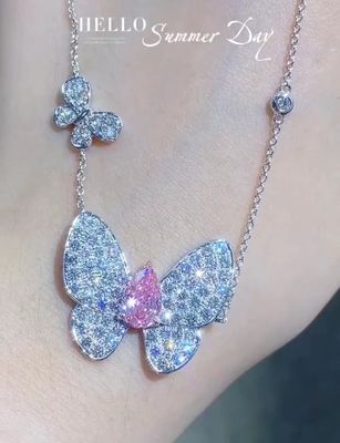 कस्टम लैब हीरा लटकन हार Pear कट तितली आकार 1.67ct
