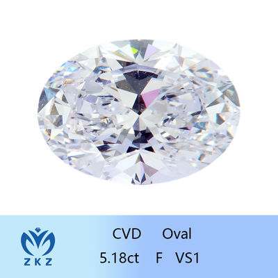 ZKZ बड़े आकार के हीरे 5.18ct प्रमाणित ढीले अंडाकार प्रयोगशाला हीरा VS1 स्पष्टता