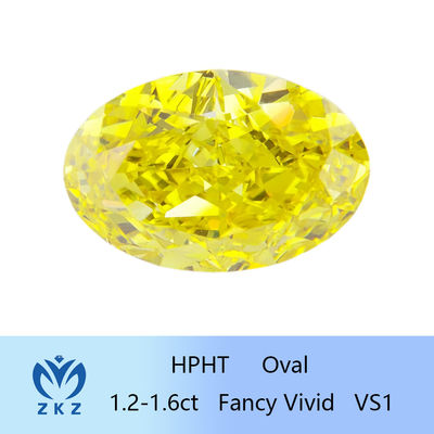ओवल कट एचपीएचटी प्रयोगशाला निर्मित पीला हीरा 1.2ct-1.6ct आईजीआई प्रमाण पत्र