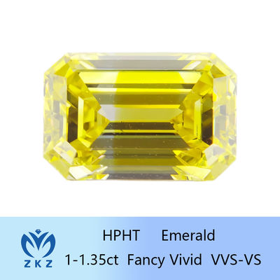 HPHT पन्ना कट मैन मेड येलो लैब हीरे 1ct-1.35ct के लिए छल्ले